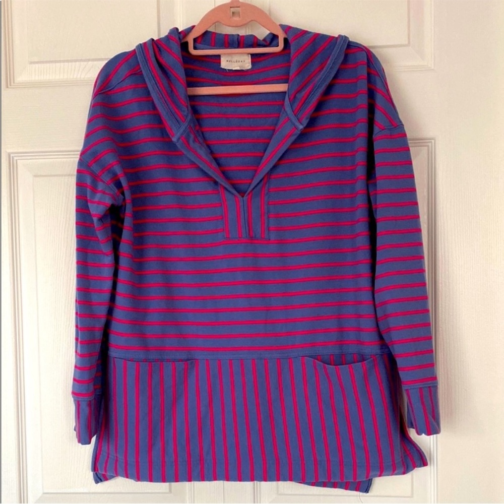 Melloday MELLODAY Women’s Top Striped Cotton Hooded Sweatshirt Hoodie size Large